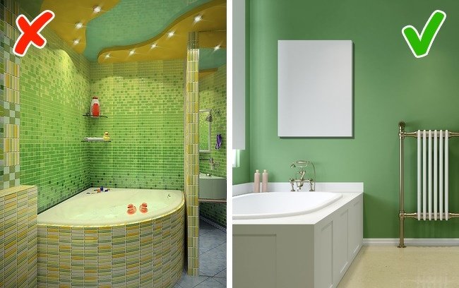 cuarto tina con paredes en mosaico y cuarto de tina con paredes de colores lisos